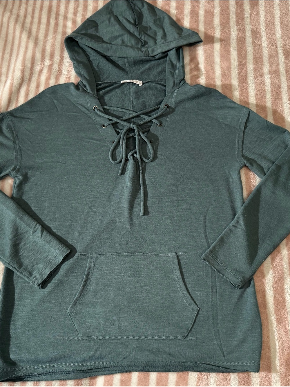 LA Threads Knit Lace-Up Hoodie in Sage
